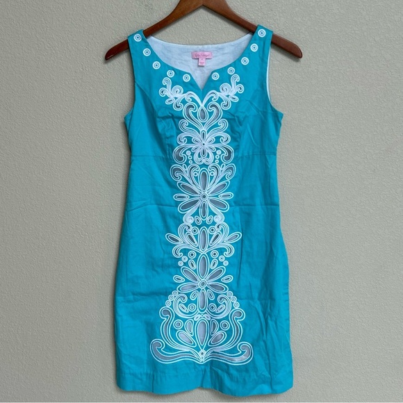 Lilly Pulitzer Turquoise Blue Gabby Shift Summer Dress Women’s 2 Embroidered - Picture 2 of 8